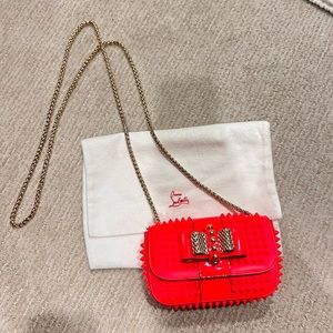 Christian Louboutin Patent Spiked Sweety Charity Mini Bag Hot Pink w Gold Chain